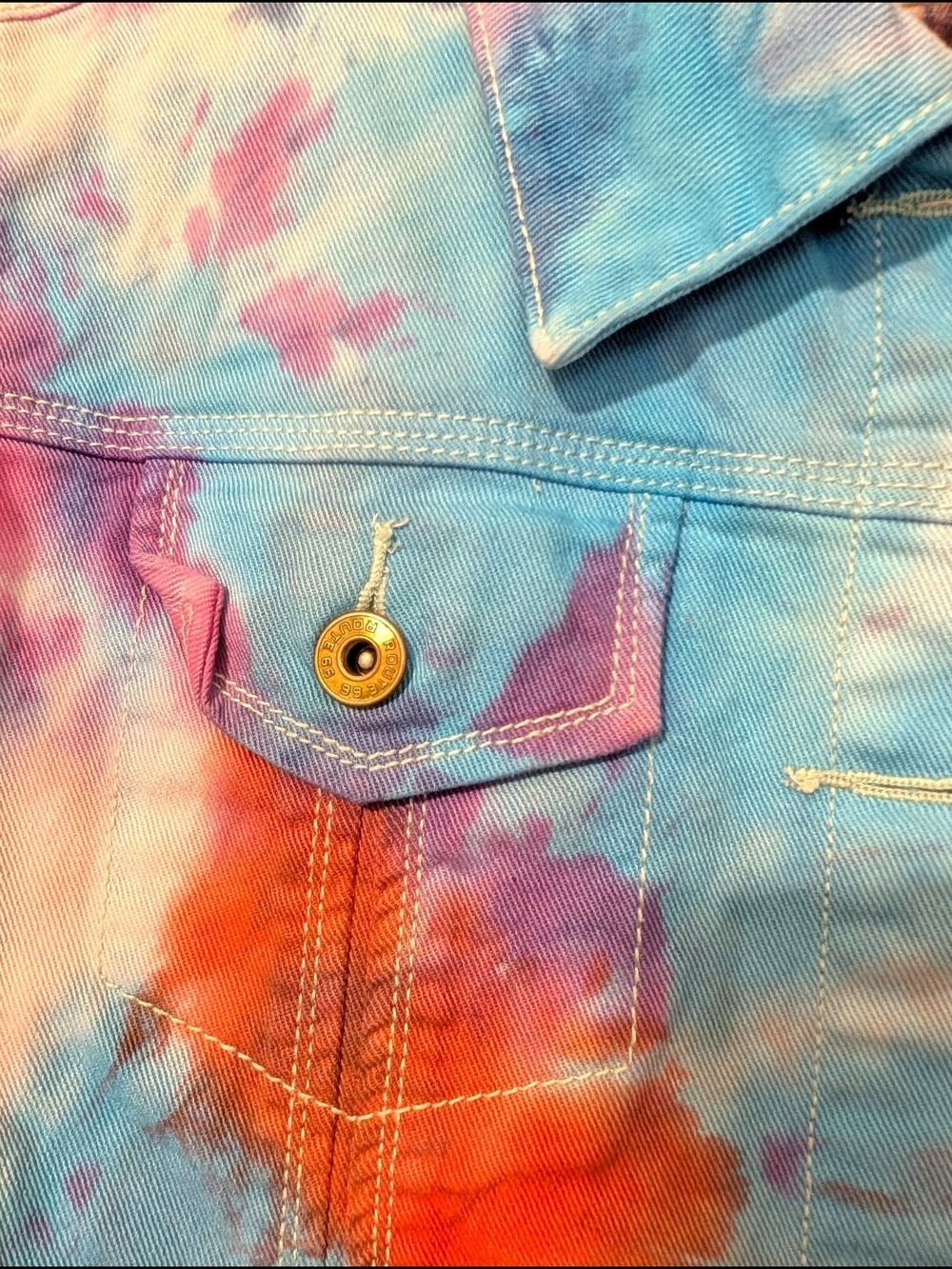 Route 66 Multicolor Tie Dye Jean Jacket Vintage - Picture 5 of 8